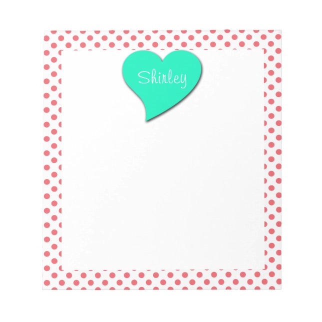 Bloc-note Points corail rose - Monogramme par Shirley Taylor (Devant)