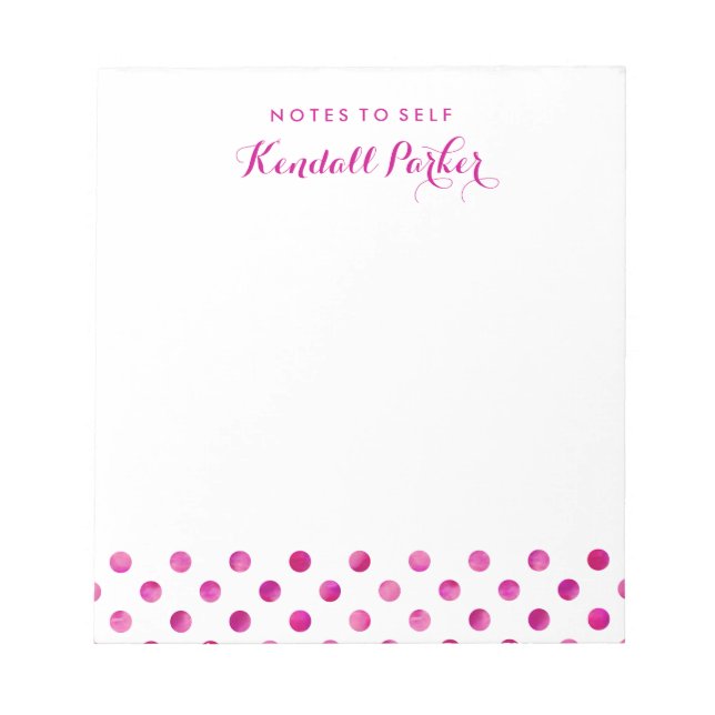 Bloc-note Points de polka à l'aquarelle rose avec votre nom (Devant)