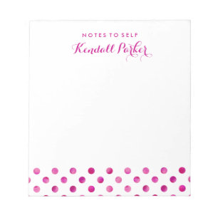 Bloc-note Pois d'aquarelle rose avec votre nom