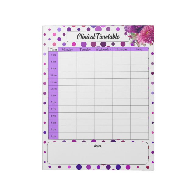 Bloc-note Pois floraux pourpres _ Horaire clinique (Tourné)