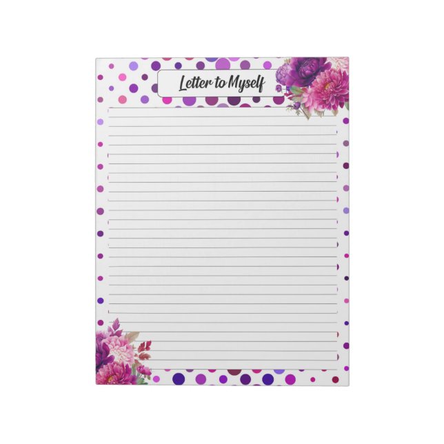 Bloc-note Pois floraux pourpres _ Lettre à moi (Tourné)