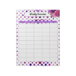 Bloc-note Pois floraux violets_ À faire _ Aperçu hebdomadair