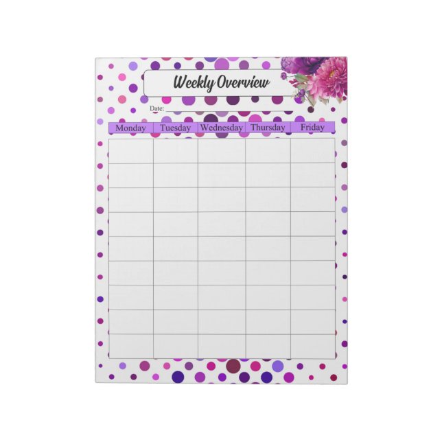 Bloc-note Pois floraux violets_ À faire _ Aperçu hebdomadair (Tourné)