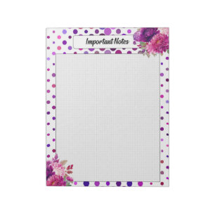 Bloc-note Pois floraux violets _ Notes importantes
