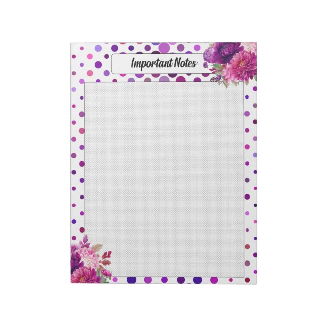 Bloc-note Pois floraux violets _ Notes importantes (Tourné)