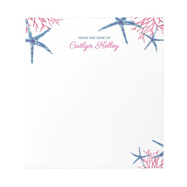 Bloc-note Poisson étoilée rose et bleu et corail Personnalis (Devant)