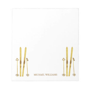 Bloc-note Poles Gold Skis   Crème d'illustration de ski Vint