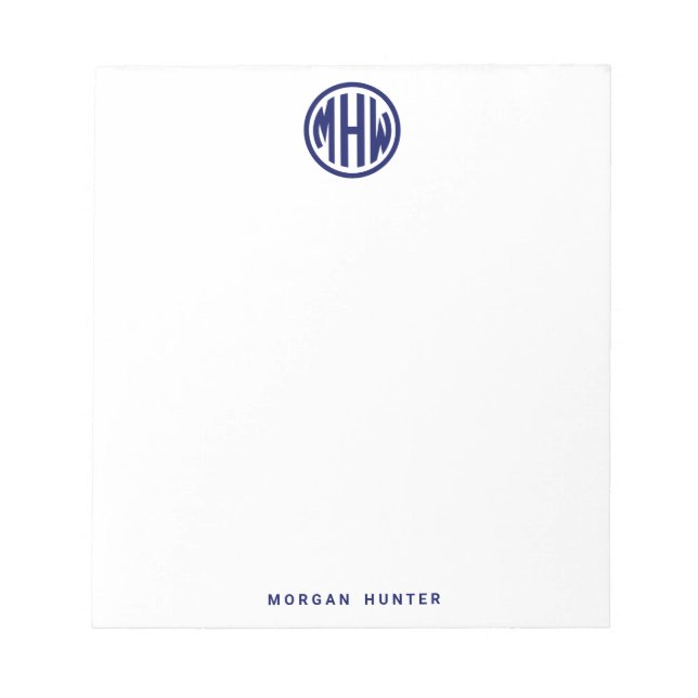 Bloc-note Police de monogramme cercle Navy blanc DIY BG (Devant)