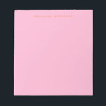 Bloc-note Police Rétro minimaliste Police Personnalisée Rose<br><div class="desc">Restez organisé avec style avec ce bloc-notes personnalisé minimaliste rose et orange. Doté d'un arrière - plan pastel doux et d'un nom simple mais élégant en police de caractères typographiques, ce design est parfait pour les notes quotidiennes, les listes de choses à faire ou la journalisation. Idéal pour les professionnels,...</div>