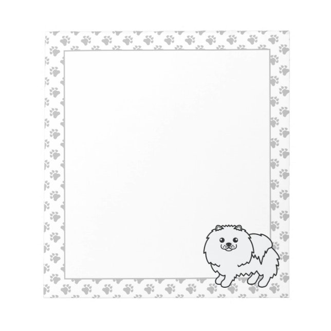 Bloc-note Pomeranian Blanc Chien de Dessin Animé Mignon (Devant)