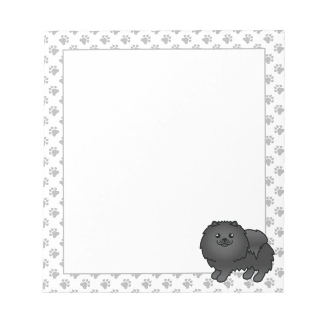 Bloc-note Pomeranian noir Chien de dessin animé mignon (Devant)