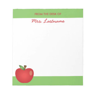 Bloc-note Pomme de dessin animé rouge École avec nom personn