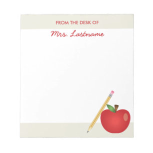 Bloc-note Pomme de dessin animé rouge et crayon jaune & nom
