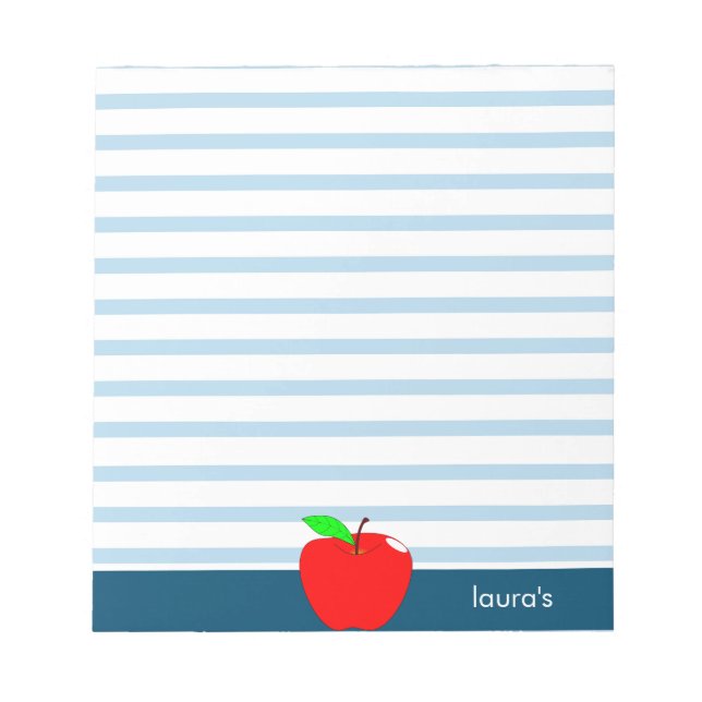 Bloc-note Pomme rouge enseignant lignes bleues personnalisée (Devant)