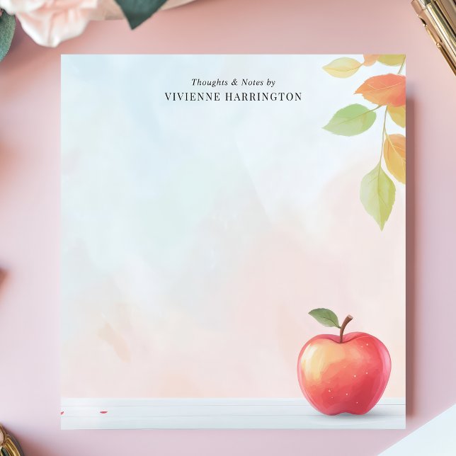 Bloc-note Pomme rouge et feuilles d'automne Personnalisé  (Créateur téléchargé)