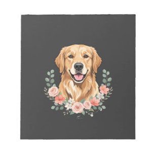 Bloc-note Portrait de chien Retriever doré floral sublimatio