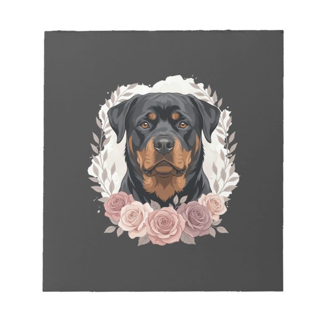 Bloc-note Portrait de Rottweiler floral sublimation (Devant)