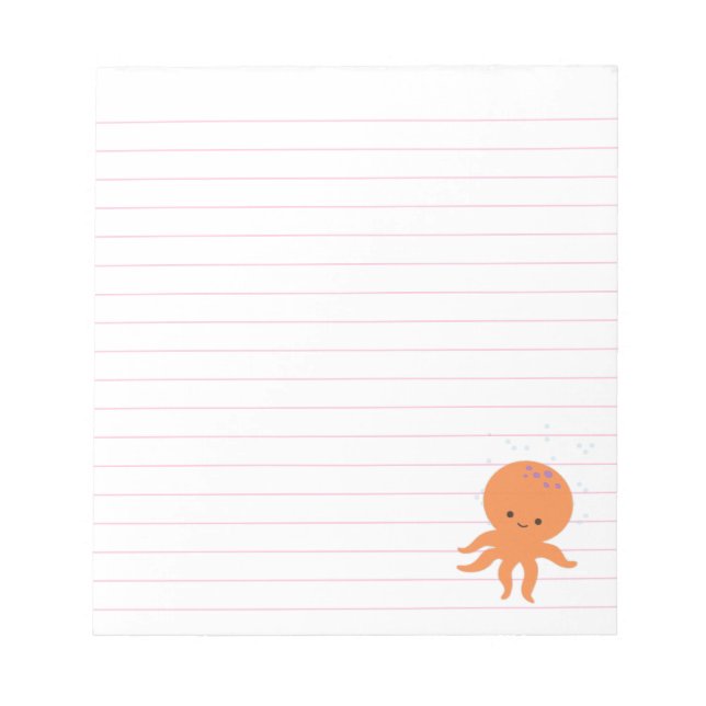 Bloc-note Poulpe de dessin animé mignon Lignes rose clair pe (Devant)
