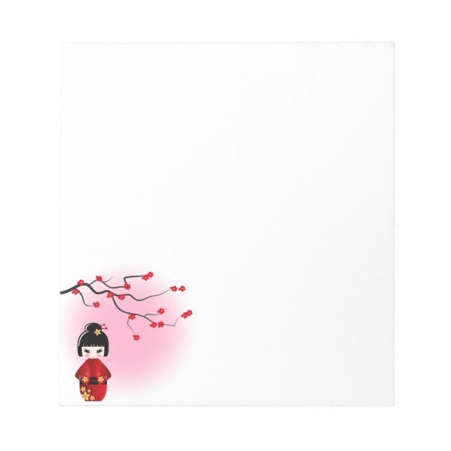 Bloc-note Poupée kokeshi japonaise aux fleurs de sakura (Devant)
