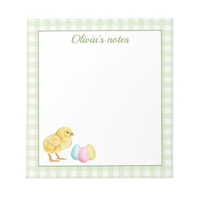 Bloc-note Poussin Mignon Et Œufs Pastel Sur Pâques À Carreau (Devant)