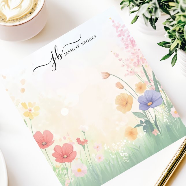 Bloc-note Prairie de fleurs sauvages chic aquarelle personna (Créateur téléchargé)