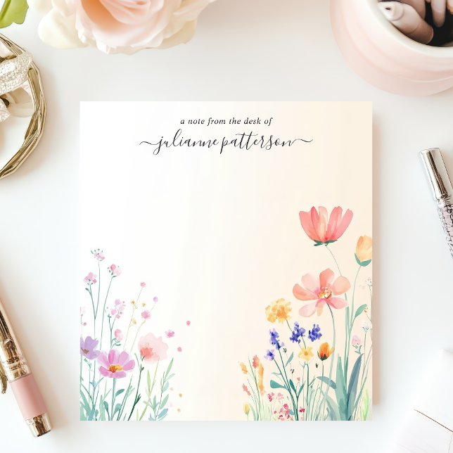 Bloc-note Prairie de Fleurs Sauvages Délicates Nom Personnal (Créateur téléchargé)