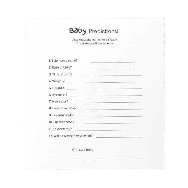 Bloc-note Prédictions de Baby Shower Universelles et Neutres (Devant)
