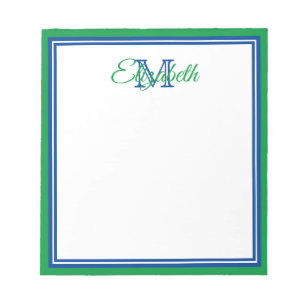 Bloc-note Préparé Vert Kelly Clair et Monogramme Bleu Foncé