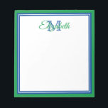 Bloc-note Preppy Bright Kelly Green et Deep Blue Monogram<br><div class="desc">Personnalisez ce bloc-notes en monogramme blanc, bleu foncé et vert citron avec votre choix de nom et d'initiale.</div>