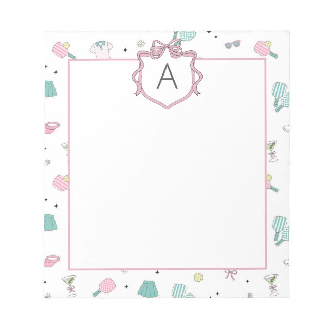 Bloc-note Preppy Prink Pickleball Monogram Notepad (Devant)