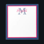 Bloc-note Preppy Rose et Navy Blue Monogram<br><div class="desc">Ce bloc-notes preppy comporte une bordure rose vif et bleu marine classique avec un monogramme assorti que vous pouvez personnaliser avec votre choix de nom et d'initiale.</div>