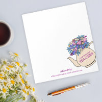 Pretty Teapot and Flowers Teacher Cadeau Notepad