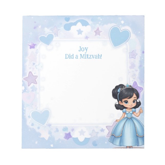 Bloc-note Princess Blue Black Cheveux Nom personnalisé Mitzv (Devant)