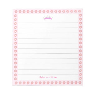 Bloc-note Princesse Tiara & Fleurs roses sur Lined