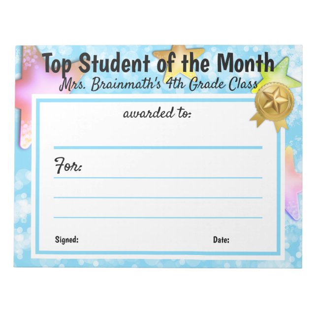 Bloc-note Prix du certificat d'enseignant de l'étudiant du m (Devant)