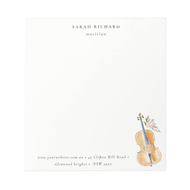 Bloc-note Professeur de musique Élégant aquarelle Guitariste (Devant)