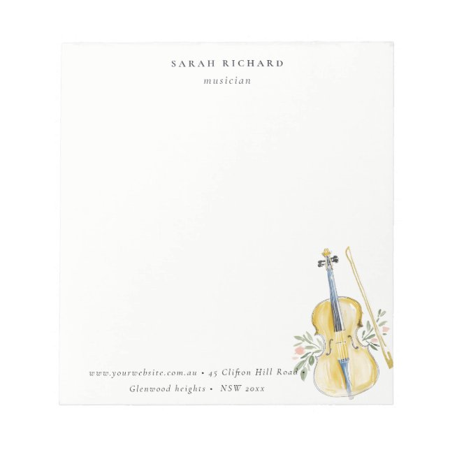 Bloc-note Professeur de musique Élégant Musicien à l'aquarel (Devant)