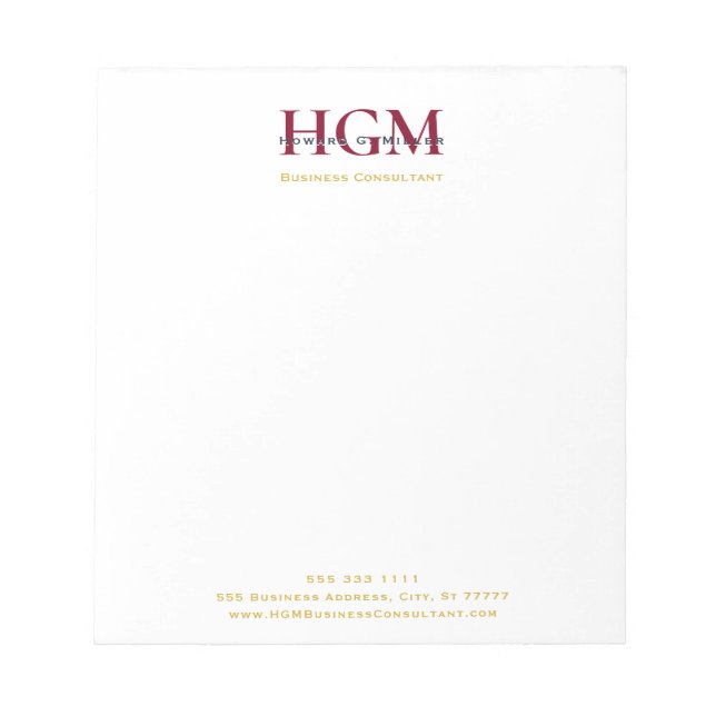 Bloc-note Professionnel 3 lettres Monogram Bourgogne Marine  (Devant)