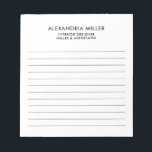 Bloc-note Professionnel Minimaliste Lined<br><div class="desc">Un bloc-notes moderne doublé d'un design minimaliste en noir et blanc. Nom et titre personnalisés rôle de position et société ou texte personnalisé présenté sur un simple arrière - plan blanc. Personnalisez-vous en utilisant les champs fournis ou utilisez le bouton "message" pour contacter le concepteur pour obtenir de l'aide.</div>