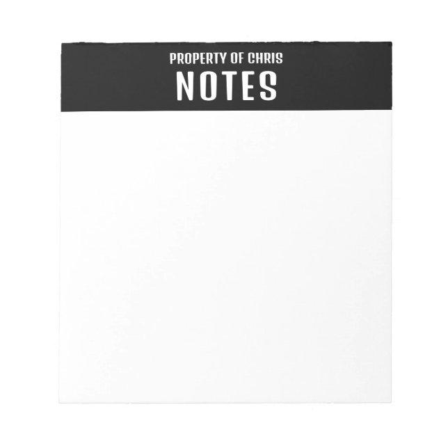 Bloc-note Propriété De Nom Personnalisé Noir Et Blanc (Devant)