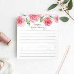 Bloc-note Provence Rose | Personnalisé<br><div class="desc">Le bloc-notes à fleurs chic est doté d'une bordure supérieure de roses d'aquarelle rose et rouge et de feuilles verts. Personnalisez avec deux lignes de texte personnalisé en bloc moderne et en calligraphie,  avec le message de bienvenue "bonjour" et votre nom. Avec lignes.</div>