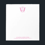 Bloc-note Pseuses-notes personnalisées Fuchsia rose<br><div class="desc">Ces blocs-notes personnalisés sont dotés d'une crête monogrammée rose fuchsia. Utilisez les champs modèle pour ajouter votre monogramme et votre texte personnalisés. Commandez de petites quantités ou des commandes en vrac. Un joli ensemble de papeterie personnalisée pour les femmes ou à utiliser comme mariage, merci note. Pour voir d'autres designs...</div>
