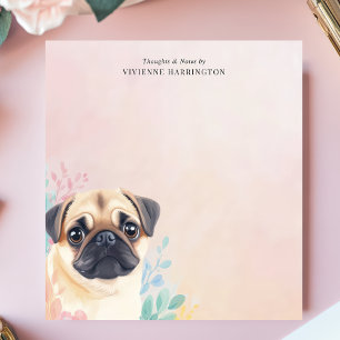 Bloc-note Pug Adorable et Aquarelle Pastel Personnalisée