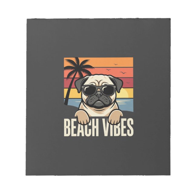 Bloc-note Pug Chien Ambiance Plage Coucher de Soleil (Devant)