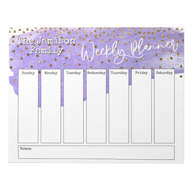 Bloc-note Purple Brushstroke Gold Confetti Planificateur heb (Devant)