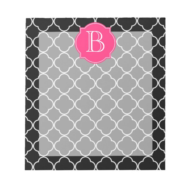 Bloc-note Quatrefoil noir et blanc avec Monogramme (Devant)
