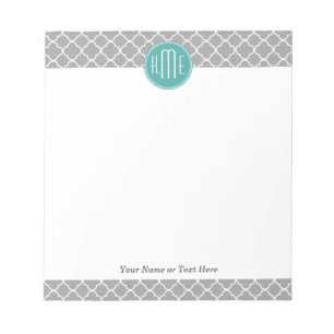 Bloc-note Quatrefol gris avec monogramme à menthe personnal