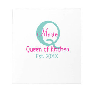 Bloc-note Queen of cuisine monogramme vert rose simple minim