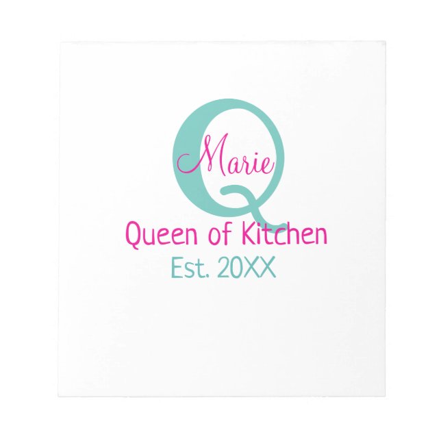 Bloc-note Queen of cuisine monogramme vert rose simple minim (Devant)