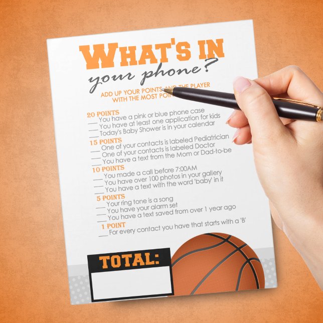 Bloc-note Quel est le contenu de votre téléphone pour une Ba (What's in Your Phone Basketball Baby Shower Game. Pack of 40 Easy to Tear Away Games)